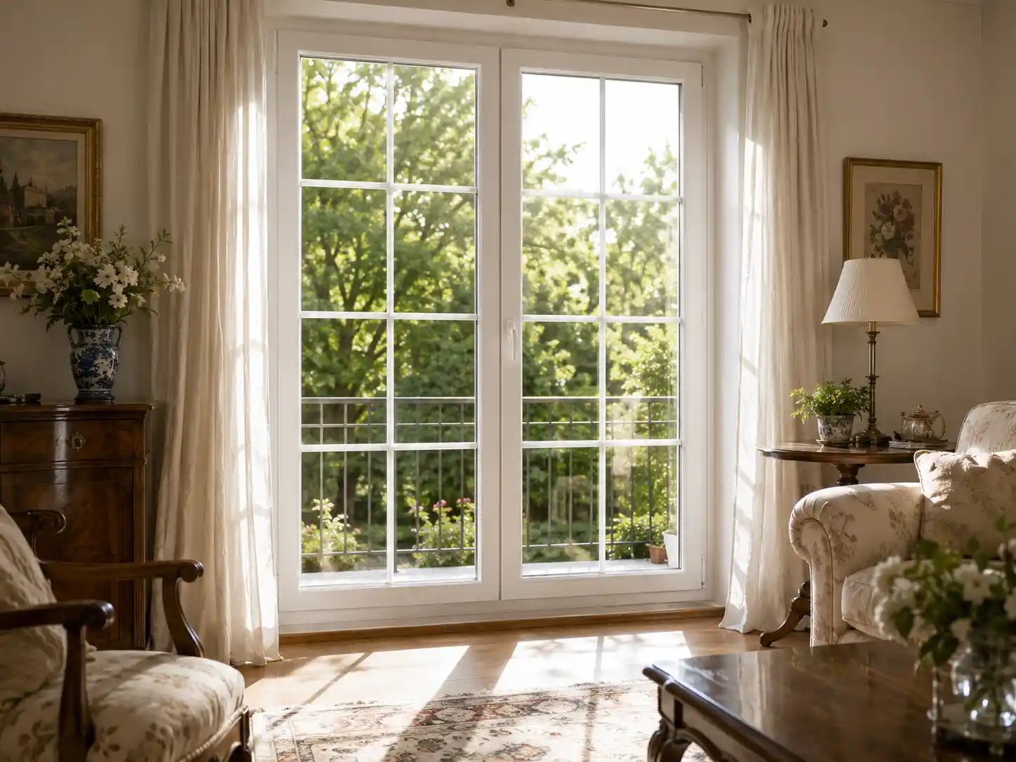 Balkontür mit Sprossen im klassischen Stil, ecowindow