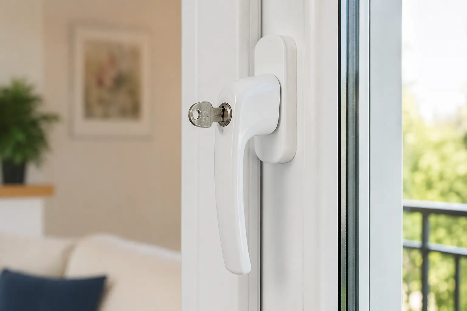 Balkontür mit abschließbarem Griff und Schlüssel, ecowindow