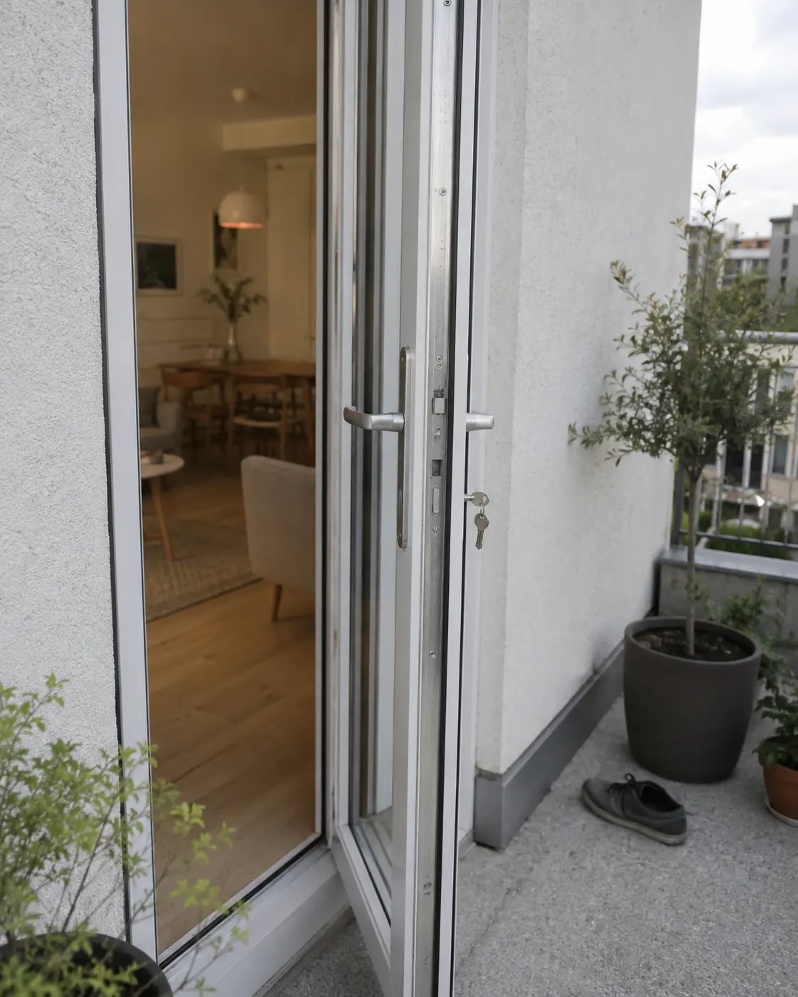Balkontür-Griff außen mit Schlüssel im Schloss, Nebeneingang, ecowindow