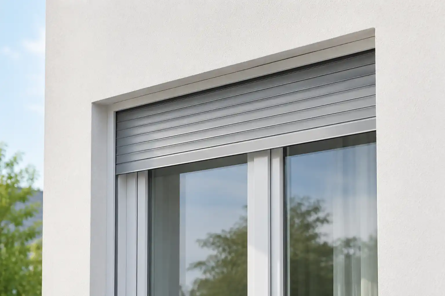 Aufsatzrollladen als Teil des Balkontür-Elements, Kasten oben auf dem Rahmen, ecowindow