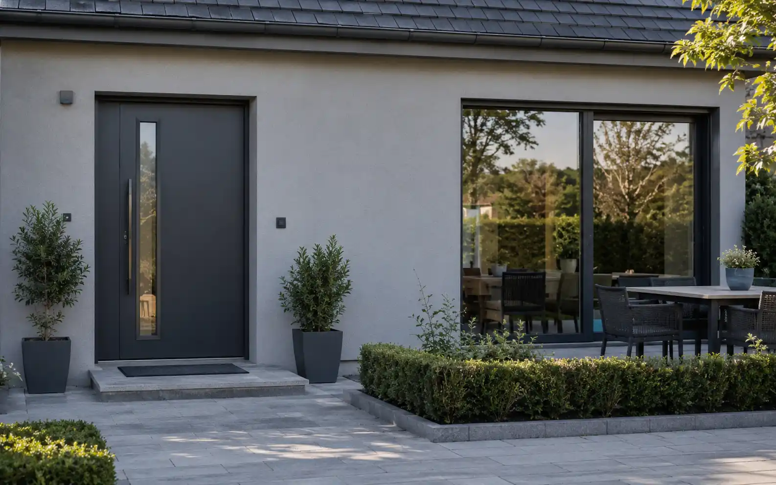 Außentüren mit Einbau von ecowindow, Haustür und Terrassentür am Einfamilienhaus