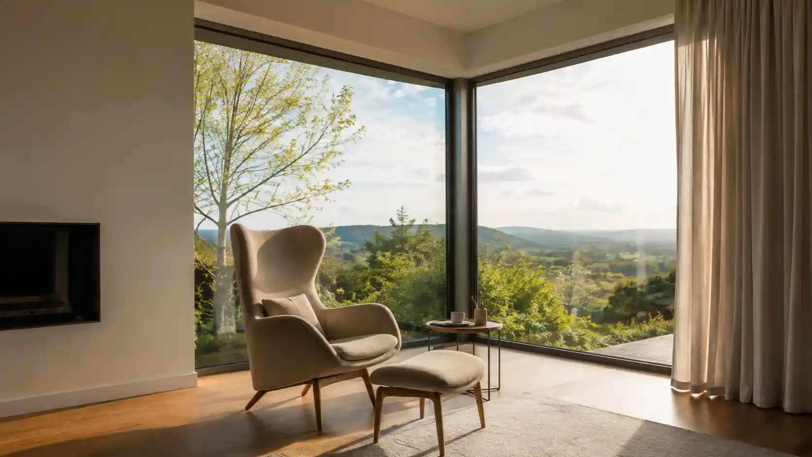 Wohnzimmerfenster über Eck mit Licht von zwei Seiten von ecowindow