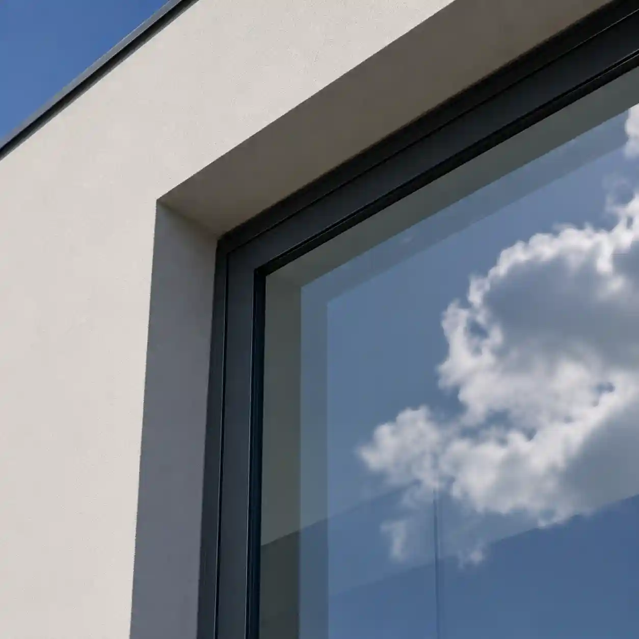 Hausfenster aus Aluminium mit schmalem Rahmen an einer modernen Fassade von ecowindow