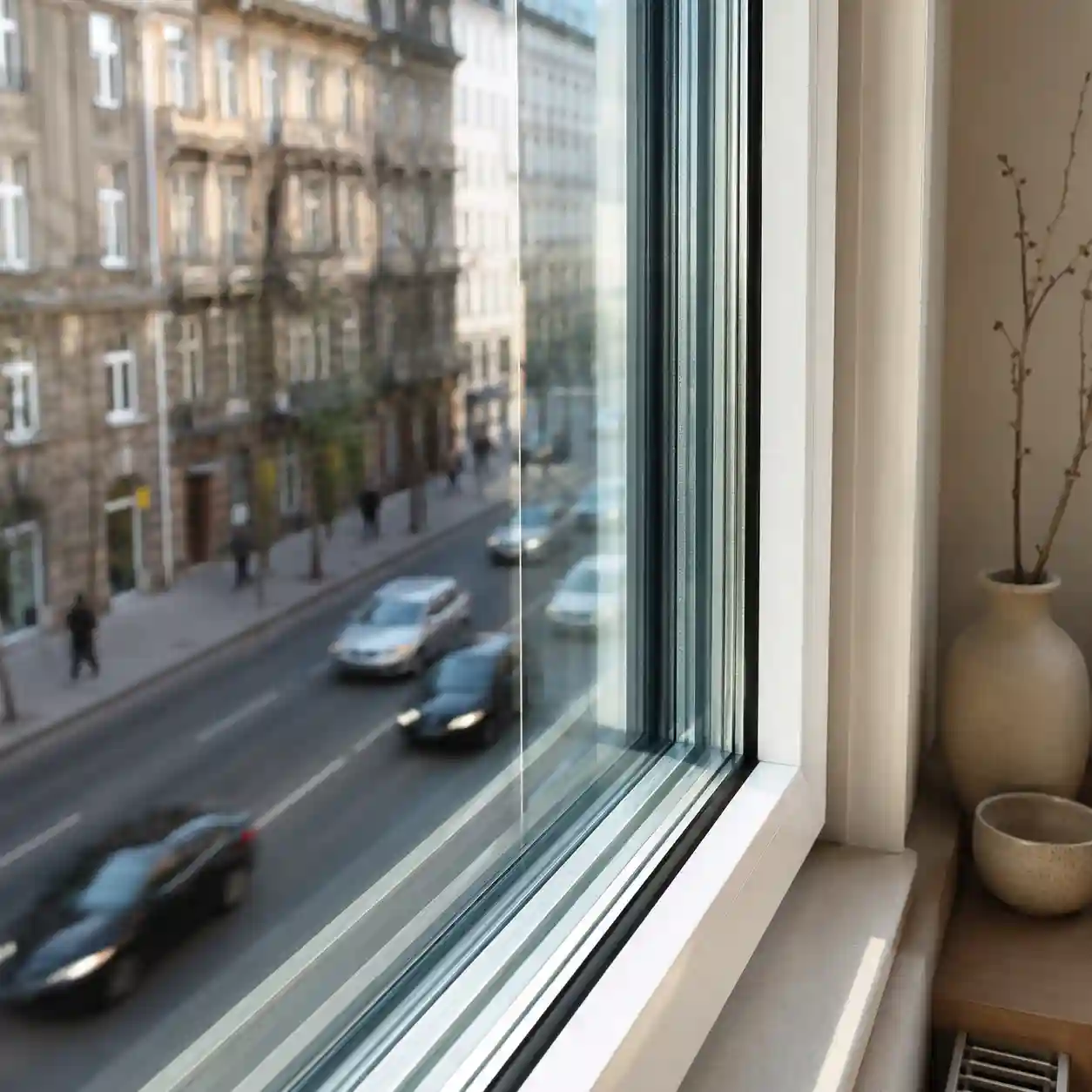 Schallschutzfenster an einer befahrenen Strasse von ecowindow