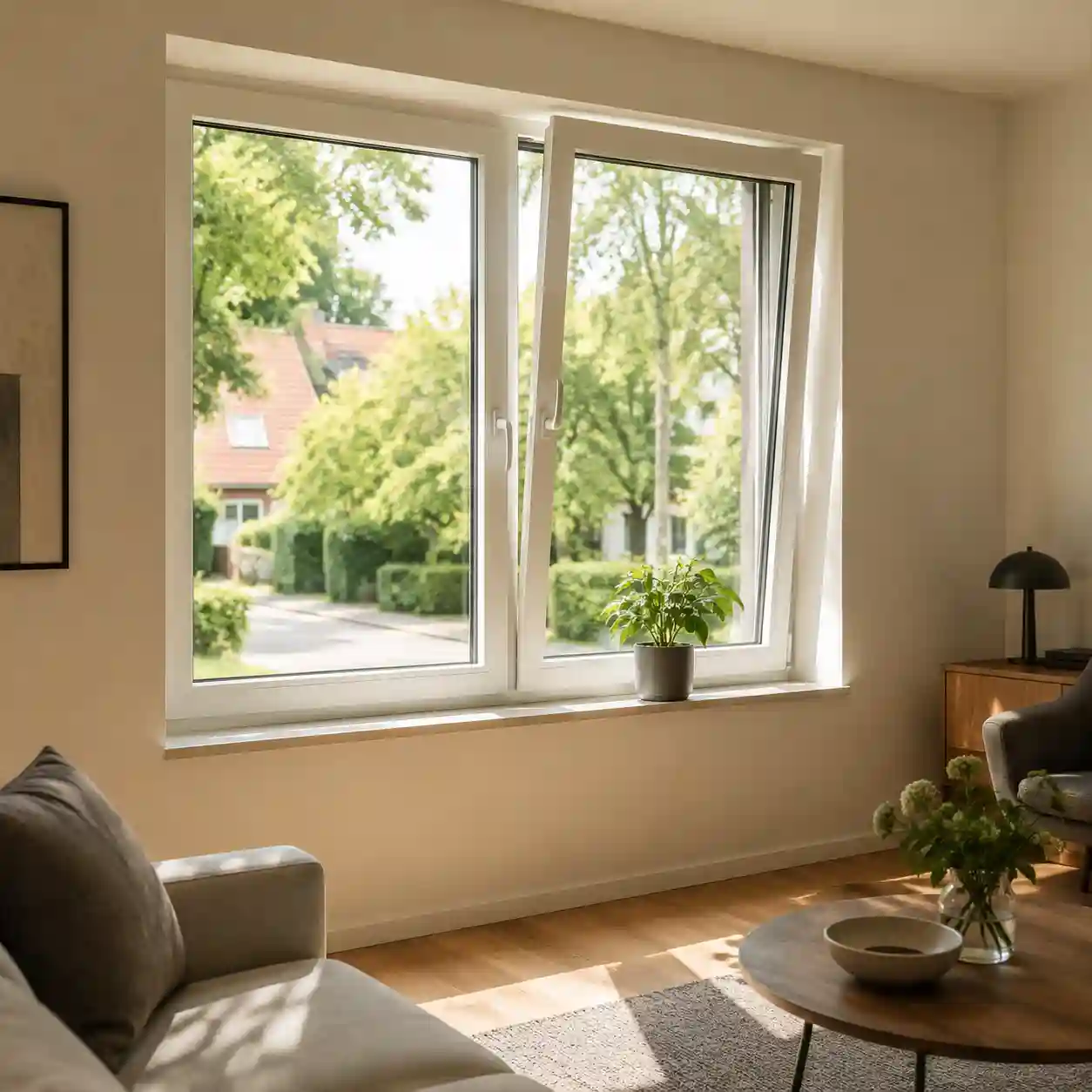 Helles Zimmerfenster nach Mass in einem Wohnraum von ecowindow