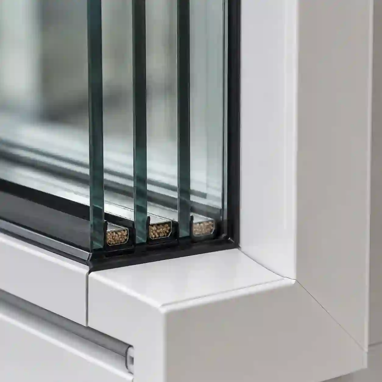 Schnitt durch die Dreifachverglasung eines modernen Fensters von ecowindow
