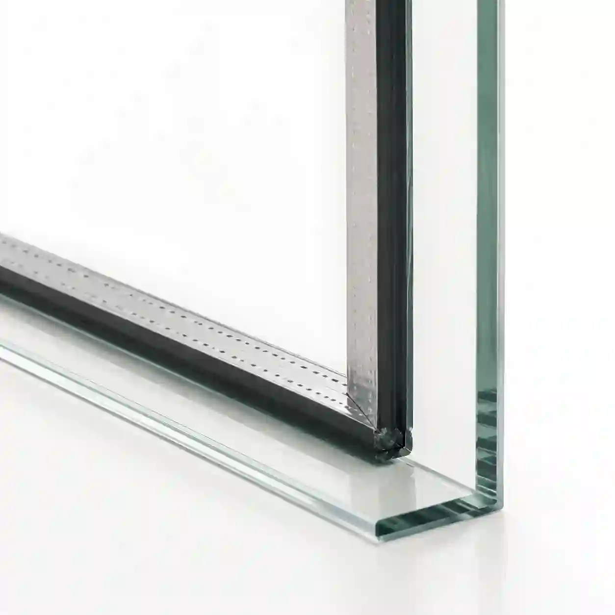 Schnitt durch eine Thermopenscheibe mit zwei Scheiben und umlaufendem Abstandhalter von ecowindow