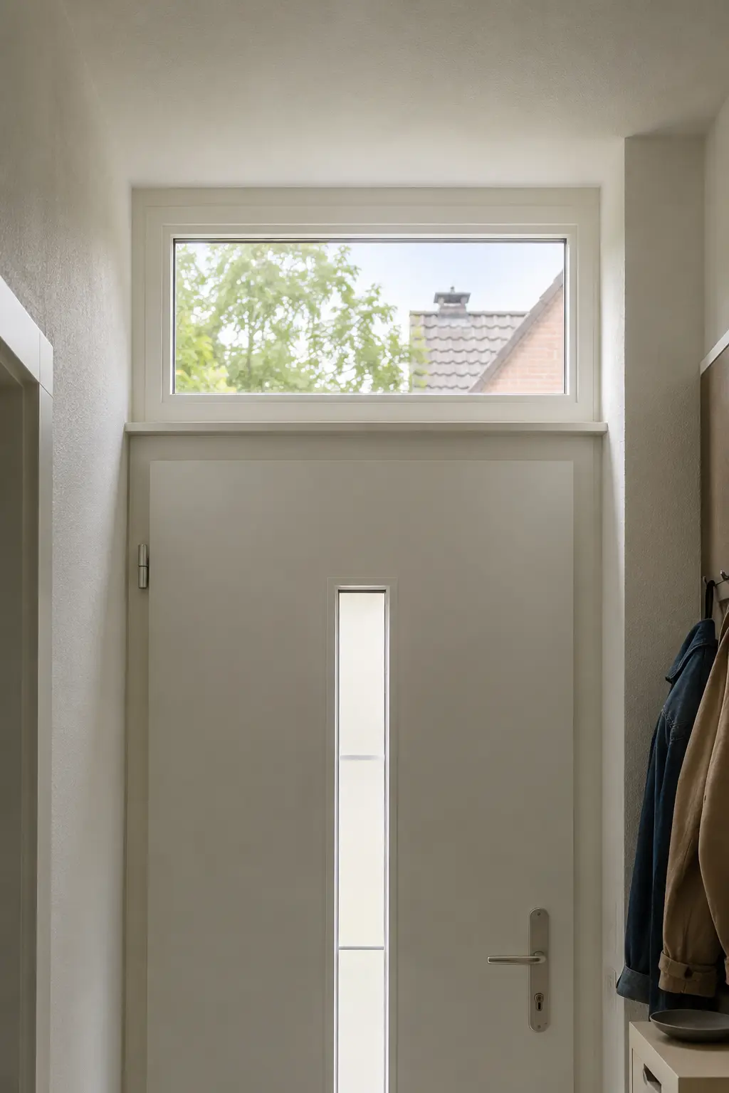 Schmales Oberlicht als Querfenster über einer Haustür von ecowindow
