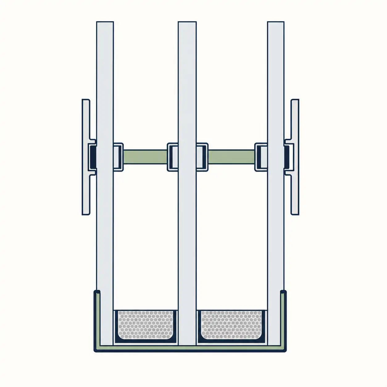 Querschnitt durch die Verglasung eines Kreuzsprossenfensters mit Sprosse und Abstandhalter von ecowindow