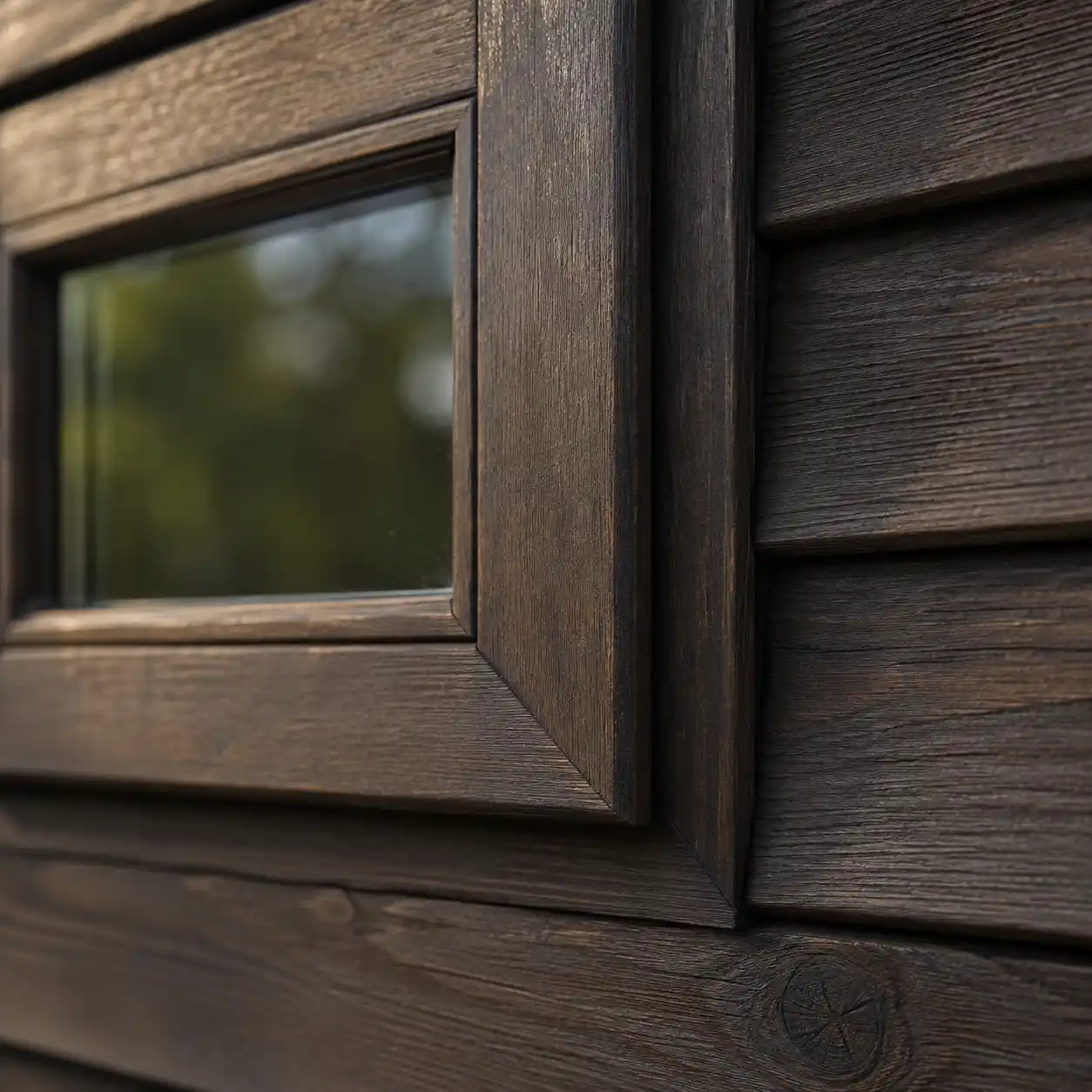 Garagenfenster aus Holz an einer Garage mit Holzfassade von ecowindow