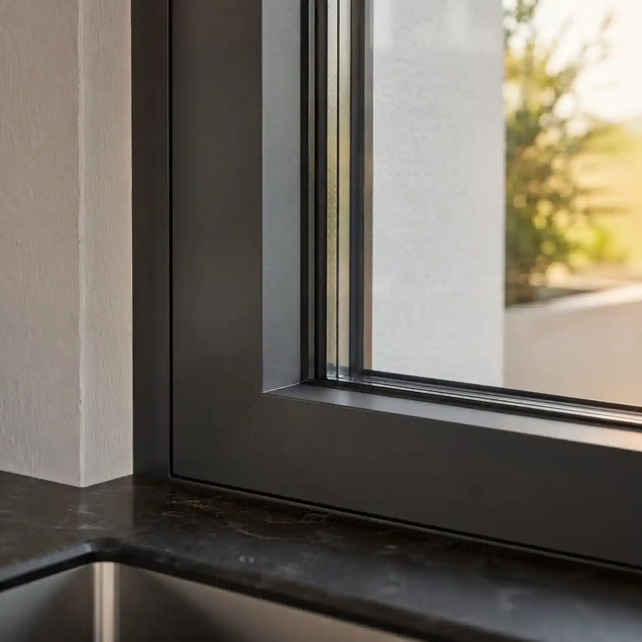 Küchenfenster aus Aluminium mit schlankem Profil in moderner Küche von ecowindow
