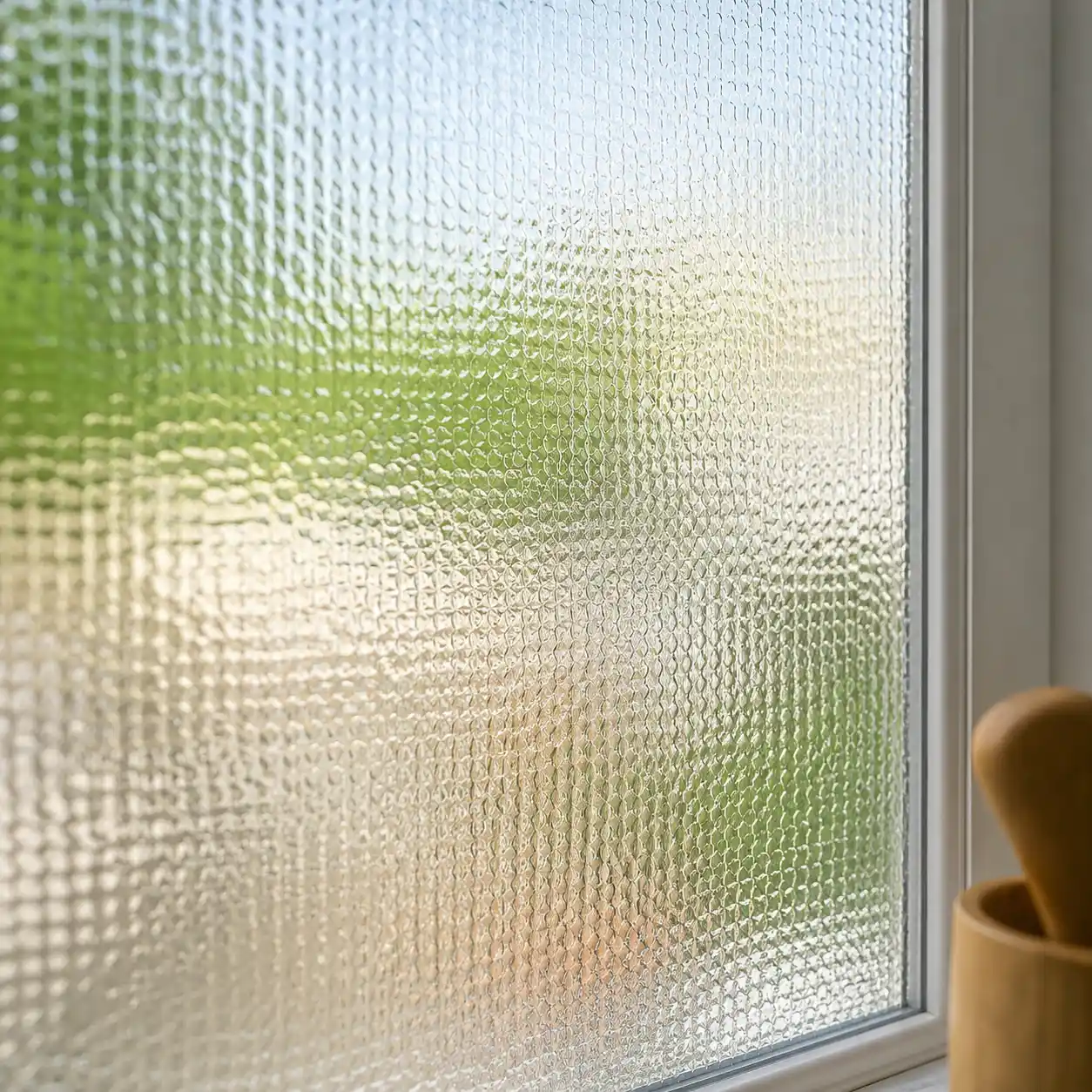 Ornamentglas als Sichtschutz im Küchenfenster von ecowindow