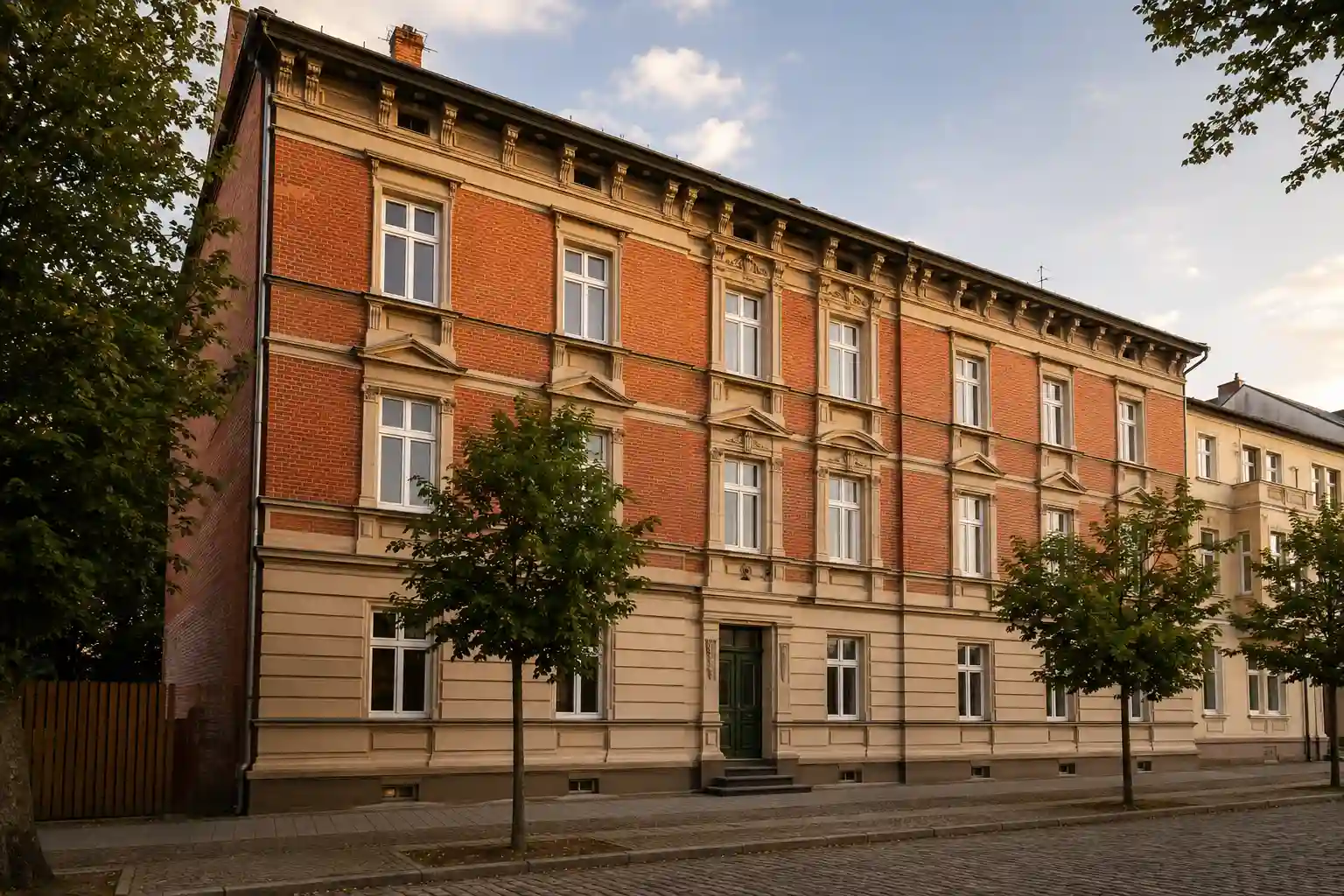 Restauriertes Gründerzeithaus mit weißen Sprossenfenstern in Wittenberge