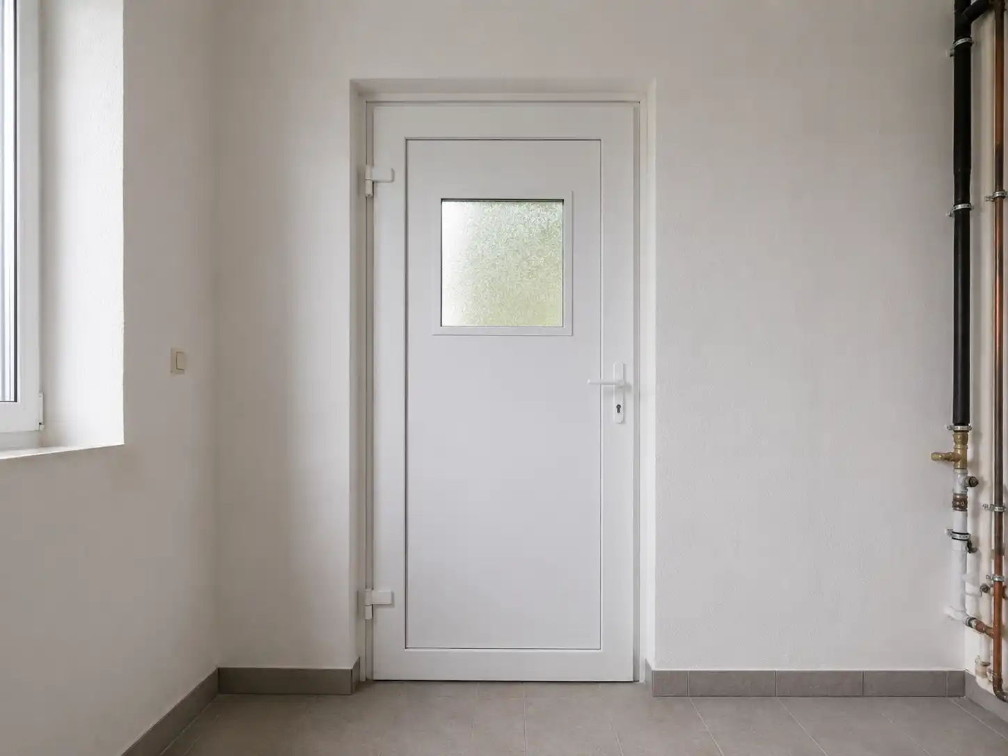 Weiße Nebeneingangstür mit Einbau von ecowindow