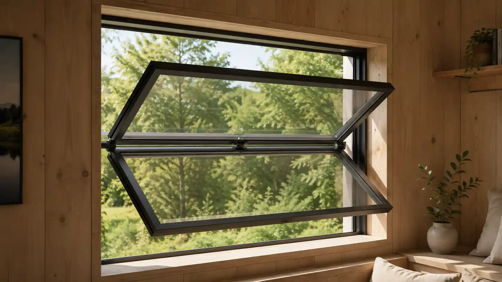 Fenster mit Drehung um die Mittelachse im Tiny House, beide Glasseiten von innen erreichbar, von ecowindow
