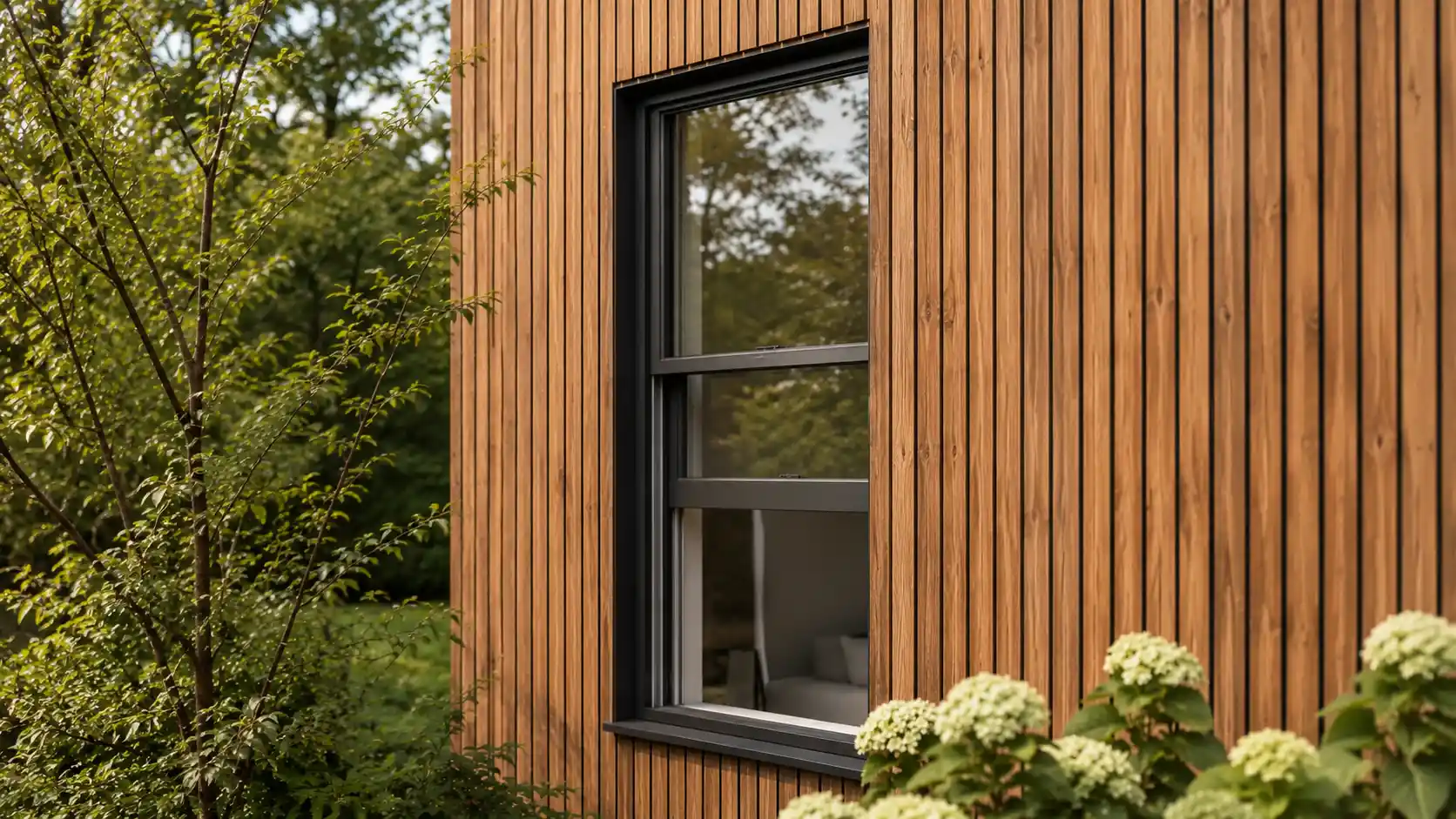 Vertikales Schiebefenster im Tiny House, der Flügel fährt in der Ebene nach oben, von ecowindow