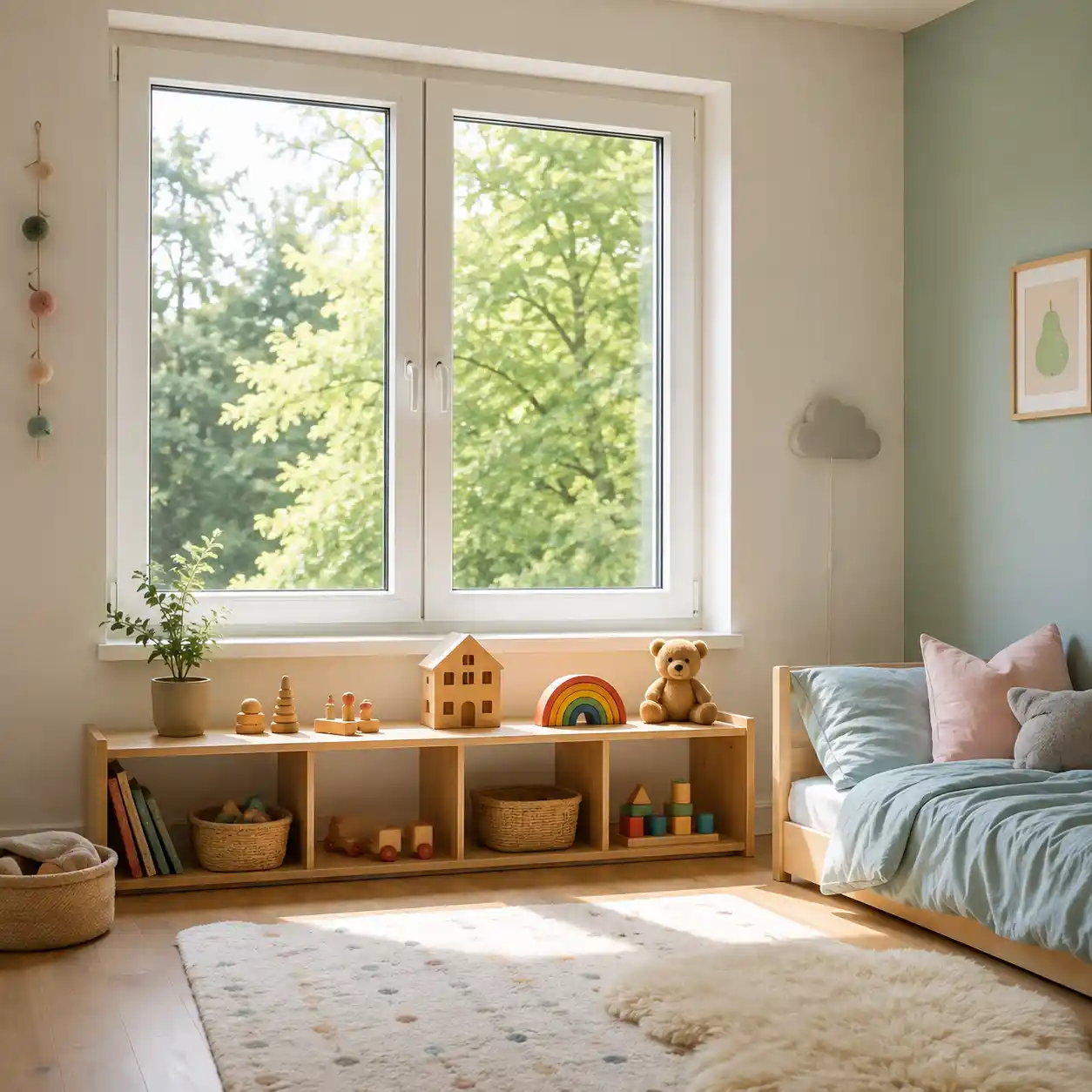 Helles Kinderzimmer mit neuem Kinderzimmerfenster nach Maß von ecowindow