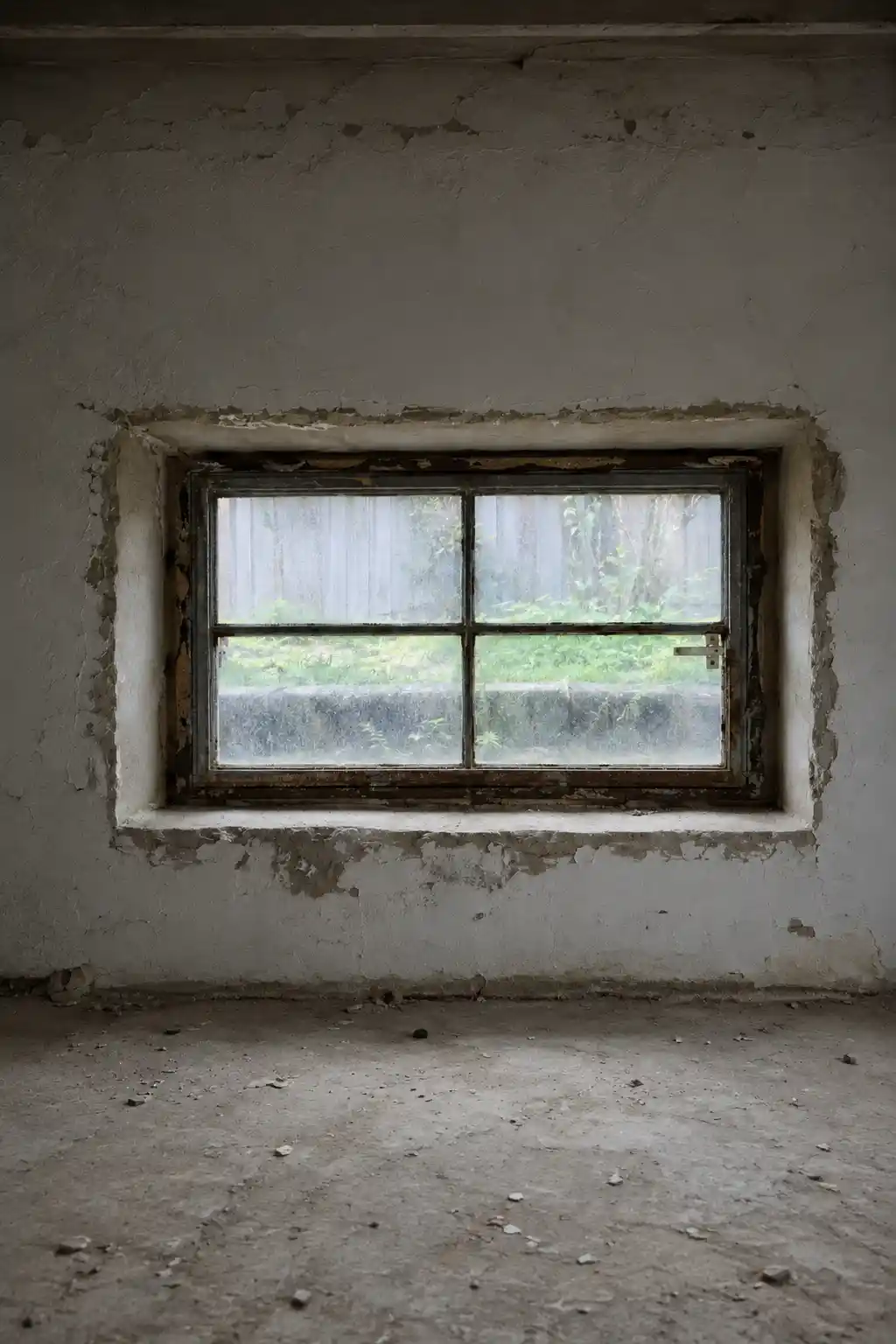 Alter einbetonierter Stahlrahmen in einer Kelleröffnung vor dem Austausch durch ecowindow