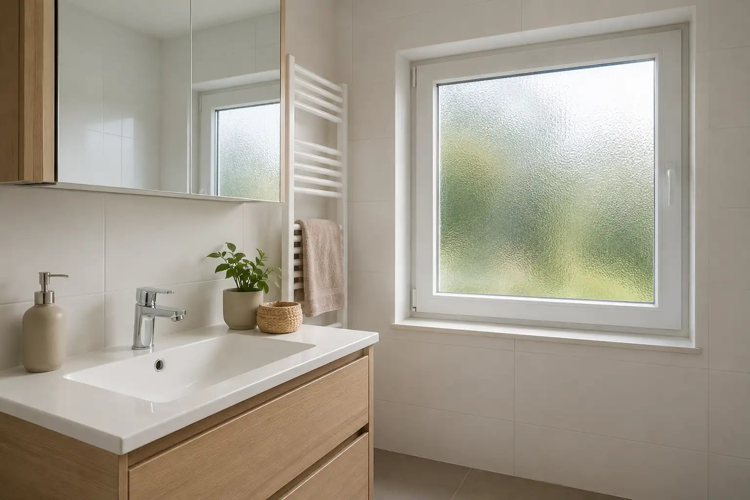 Badezimmerfenster mit Sichtschutzglas von ecowindow