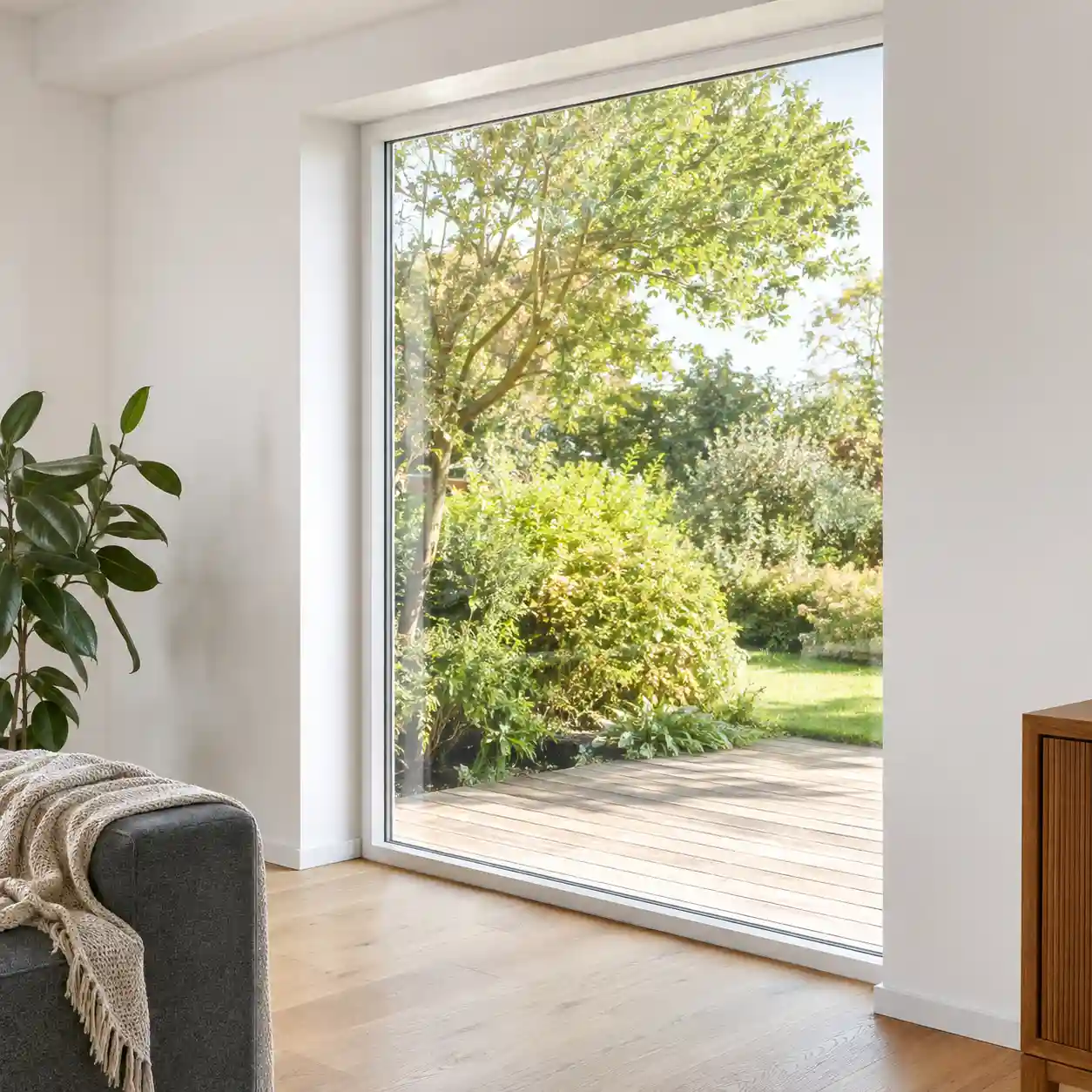 Weißglas Fenster Bodentiefes Fenster mit Weißglas von ecowindow ohne Grünstich in der Scheibe