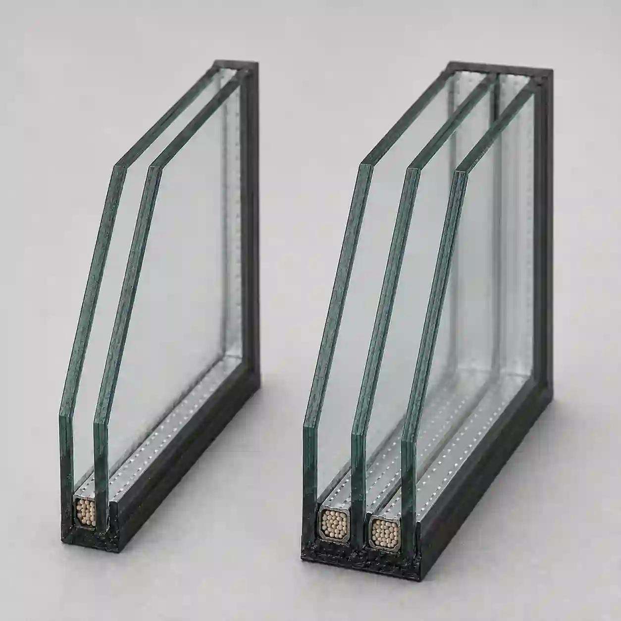 Vergleich von zweifach und dreifach verglastem Thermofenster im Querschnitt von ecowindow