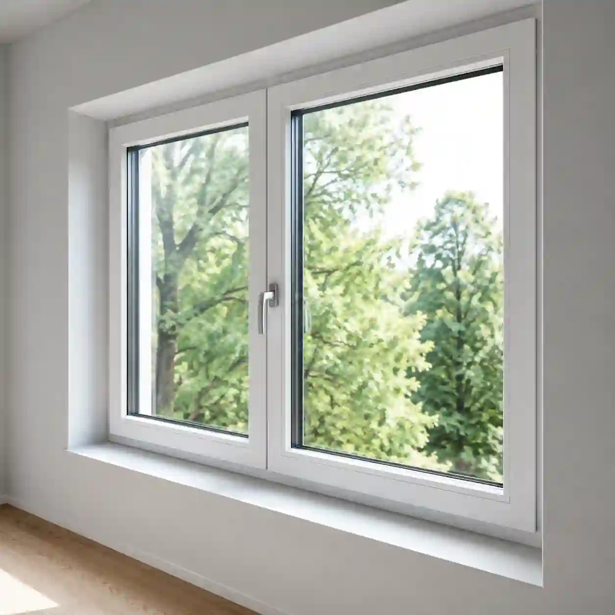 Helles Wohnzimmer mit grossem Thermofenster und warmem Tageslicht von ecowindow
