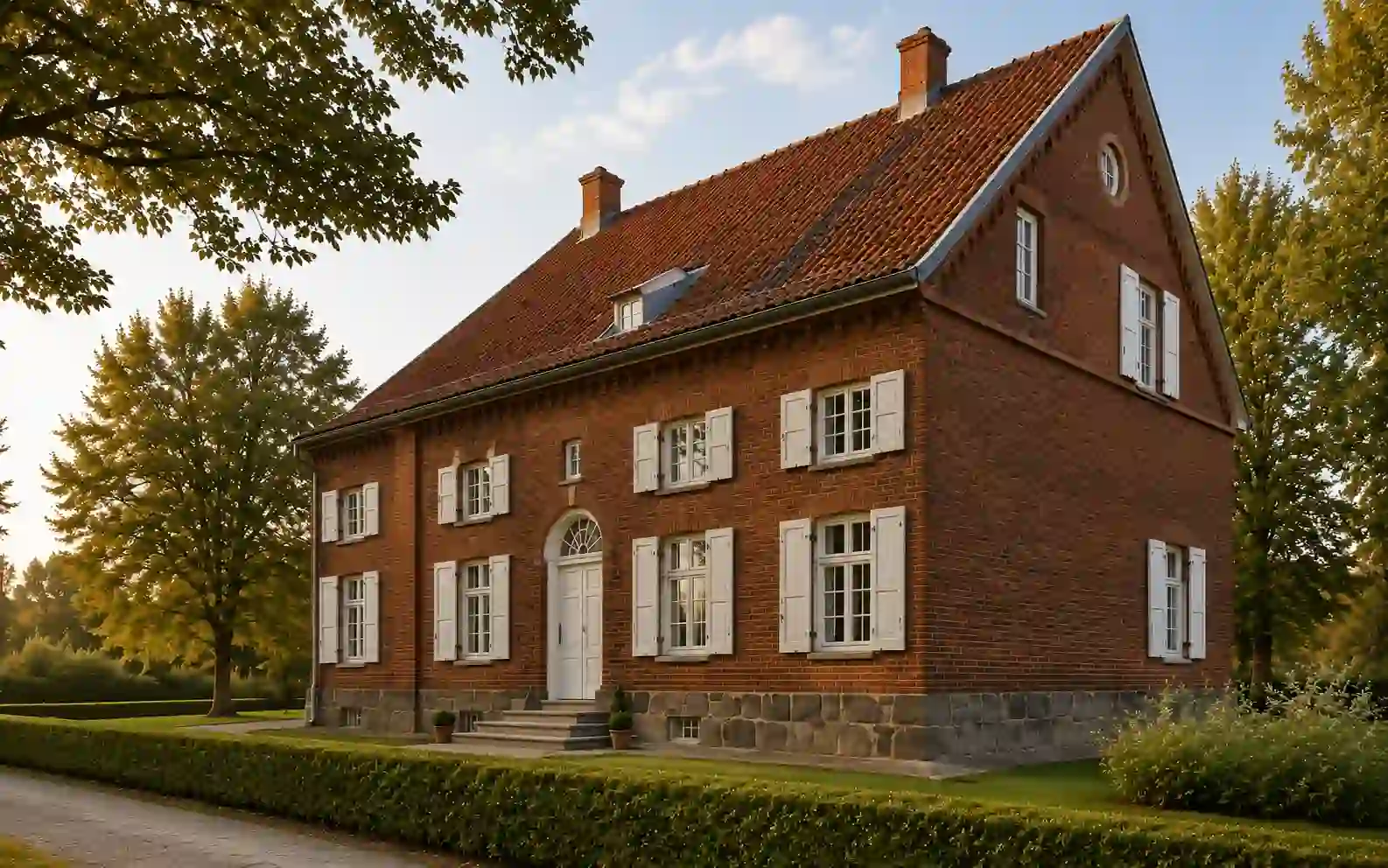 Landhaus mit Klinkerfassade Satteldach und Landhausfenstern mit Sprossen von ecowindow