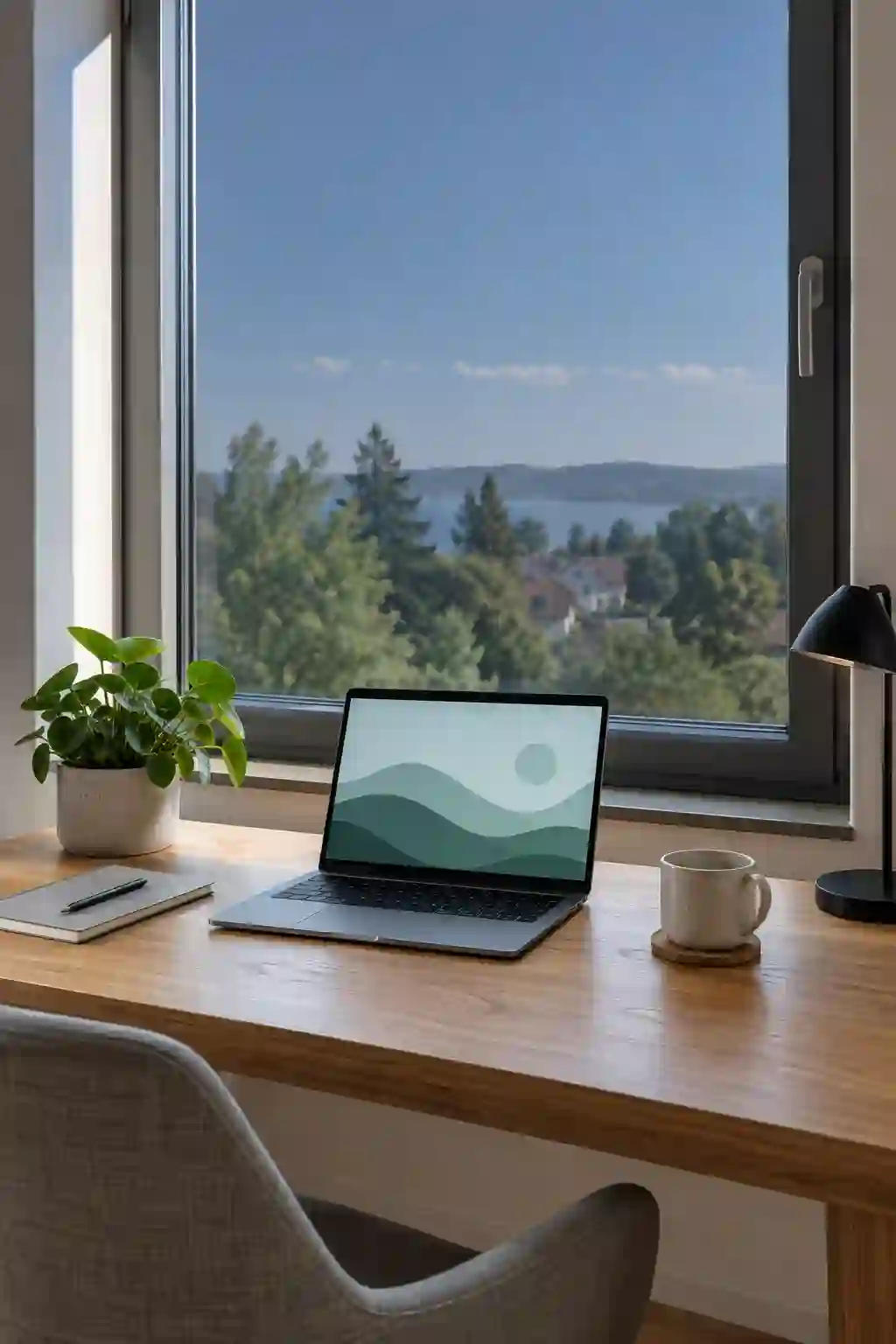 Arbeitsplatz am Fenster mit getönter schaltbarer Verglasung von ecowindow