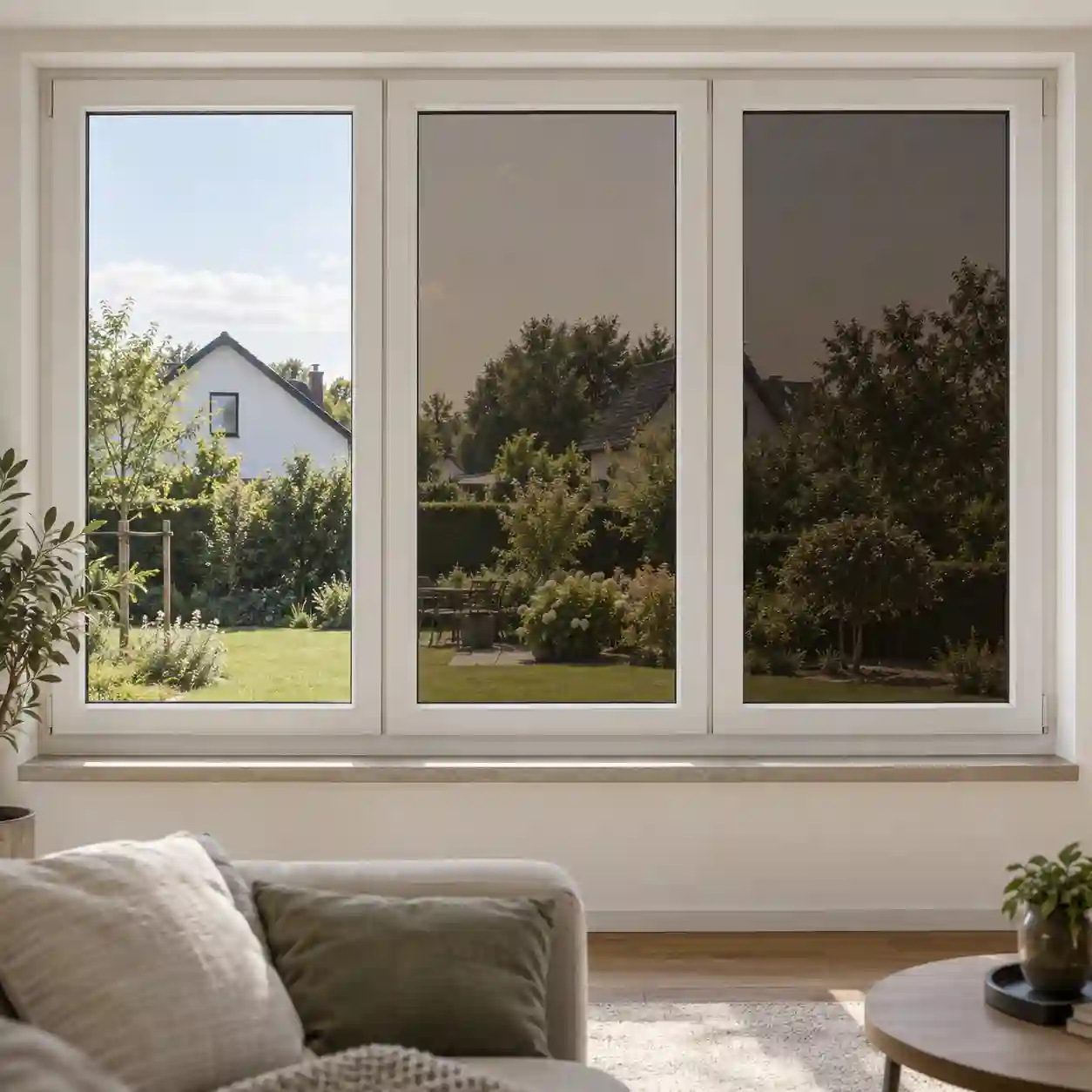 Schichtaufbau von photochromem Glas mit Funktionsschicht im Verbund bei ecowindow