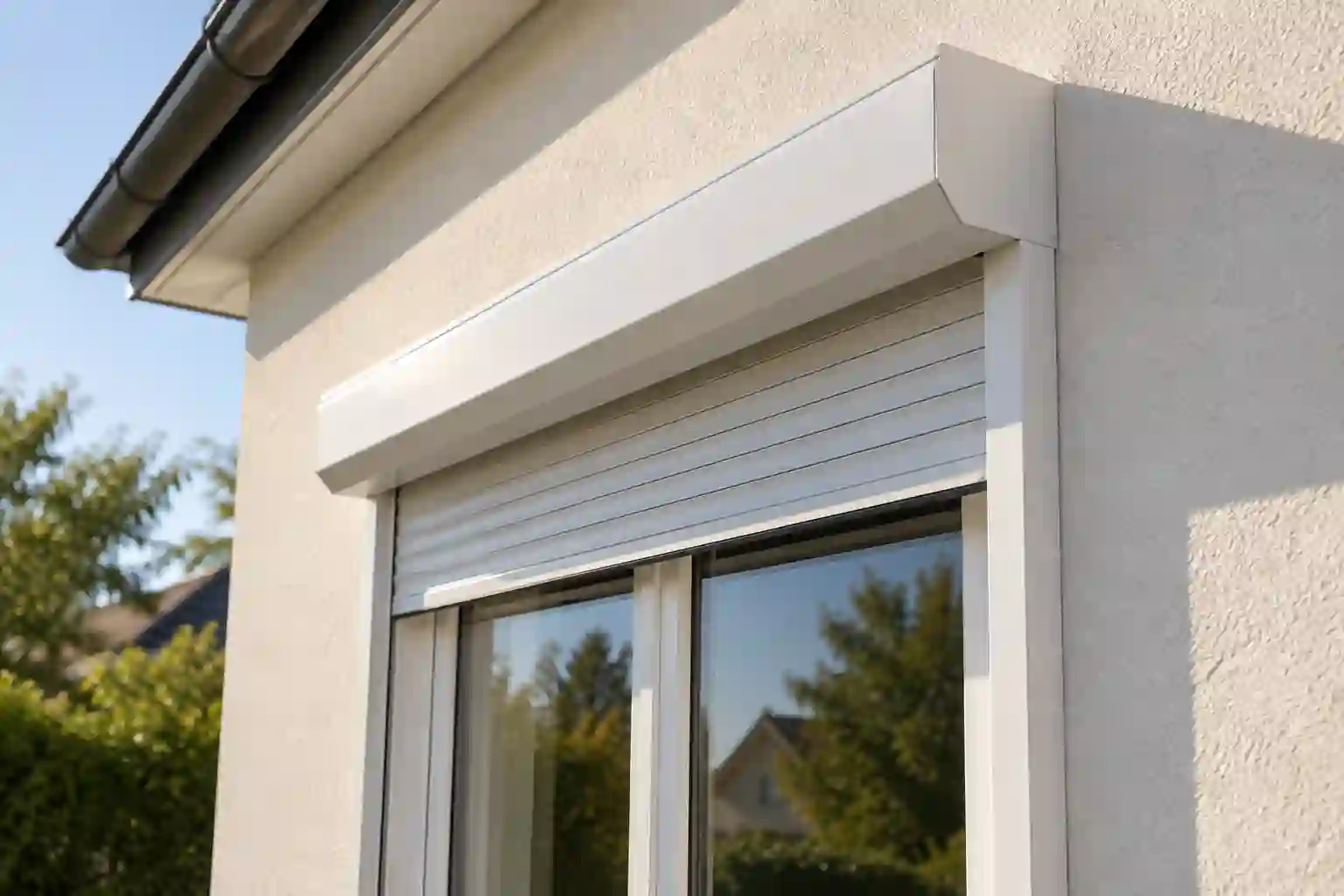 Vorbaurollladen mit Insektenschutz Vorbaukasten mit Rollladen und Insektenschutz über einem neuen Fenster von ecowindow