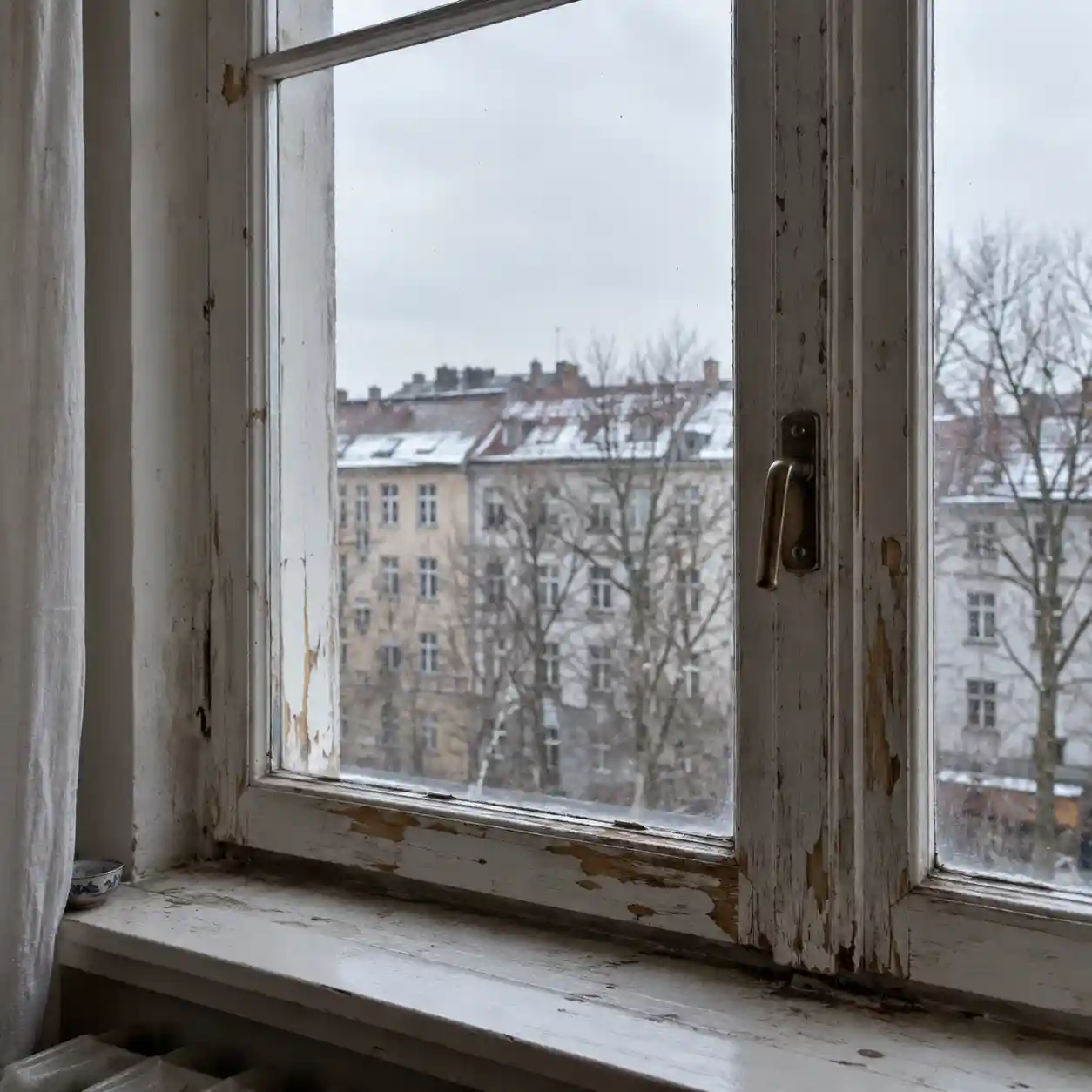 Altes Holzfenster in einer Berliner Wohnung vor dem Austausch durch ecowindow