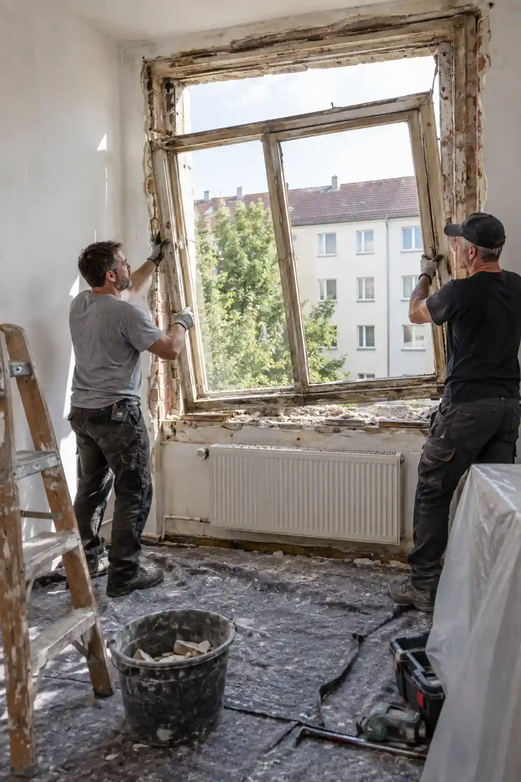 Ausbau eines alten Fensterrahmens bei der Sanierung durch ecowindow