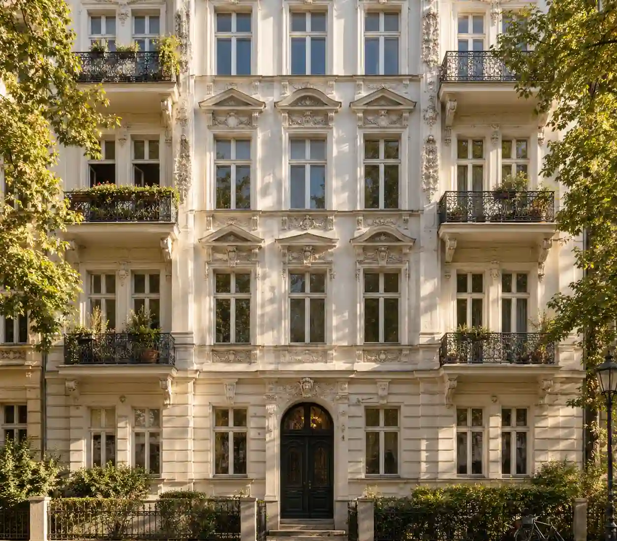 Fassade eines Berliner Altbaus mit alten Kastenfenstern vor der Sanierung