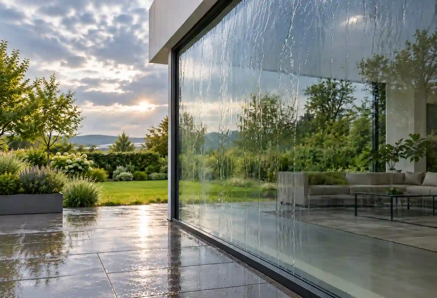 Selbstreinigendes Glas an einer Fensterfront als intelligentes Glas bei ecowindow