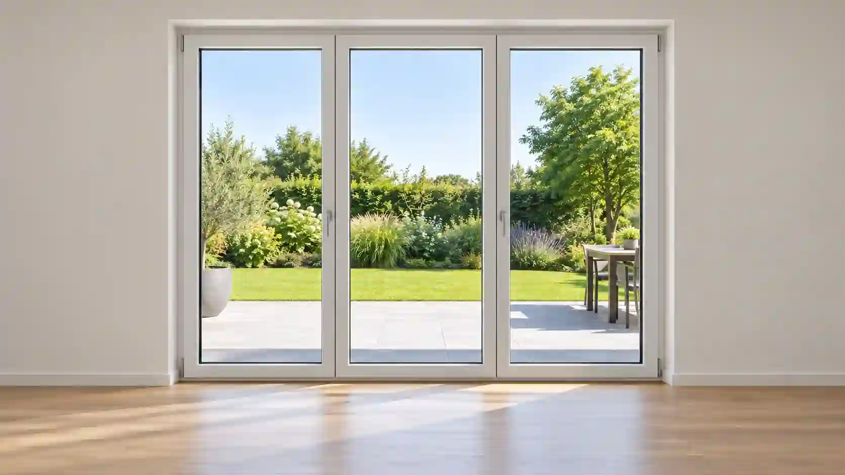 Gleich große Felder Dreiteilige Terrassentuer mit drei gleich breiten Feldern von ecowindow