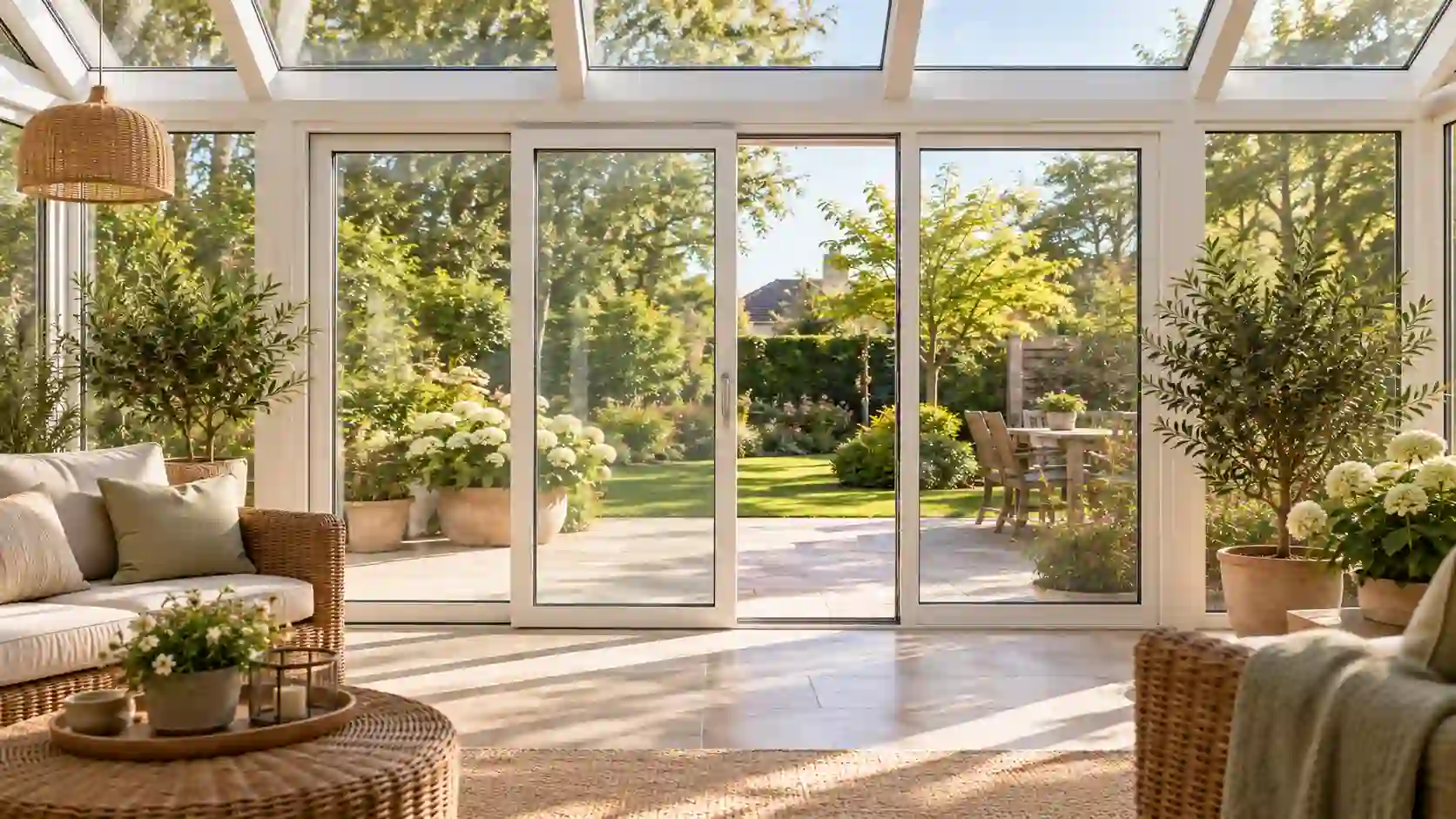 Mittleres Feld beweglich Dreiteilige Terrassentuer mit beweglichem mittlerem Feld im Wintergarten von ecowindow