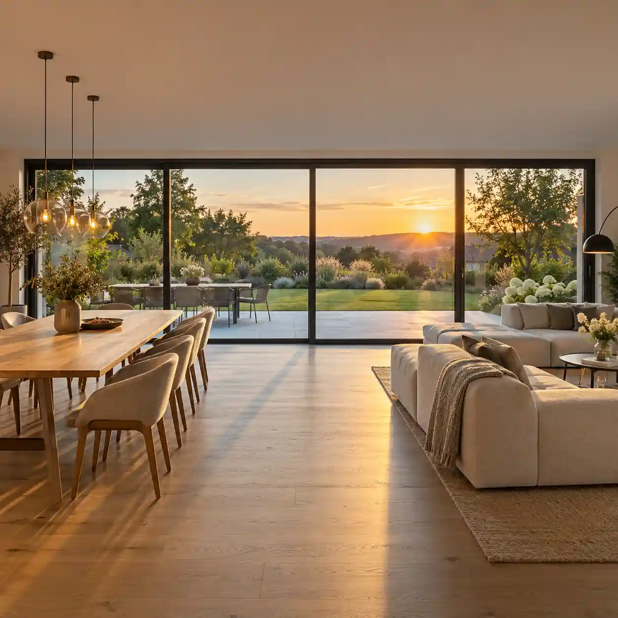Hebeschiebetuer 6m als Glaswand zur Terrasse von ecowindow