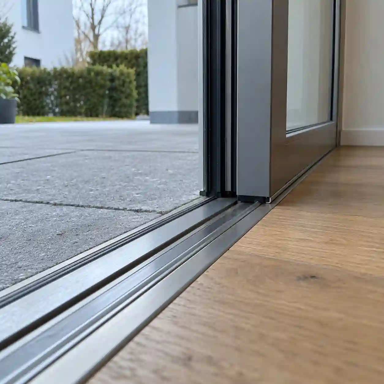 Flacher Übergang an der Bodenschwelle einer Hebeschiebetür von ecowindow