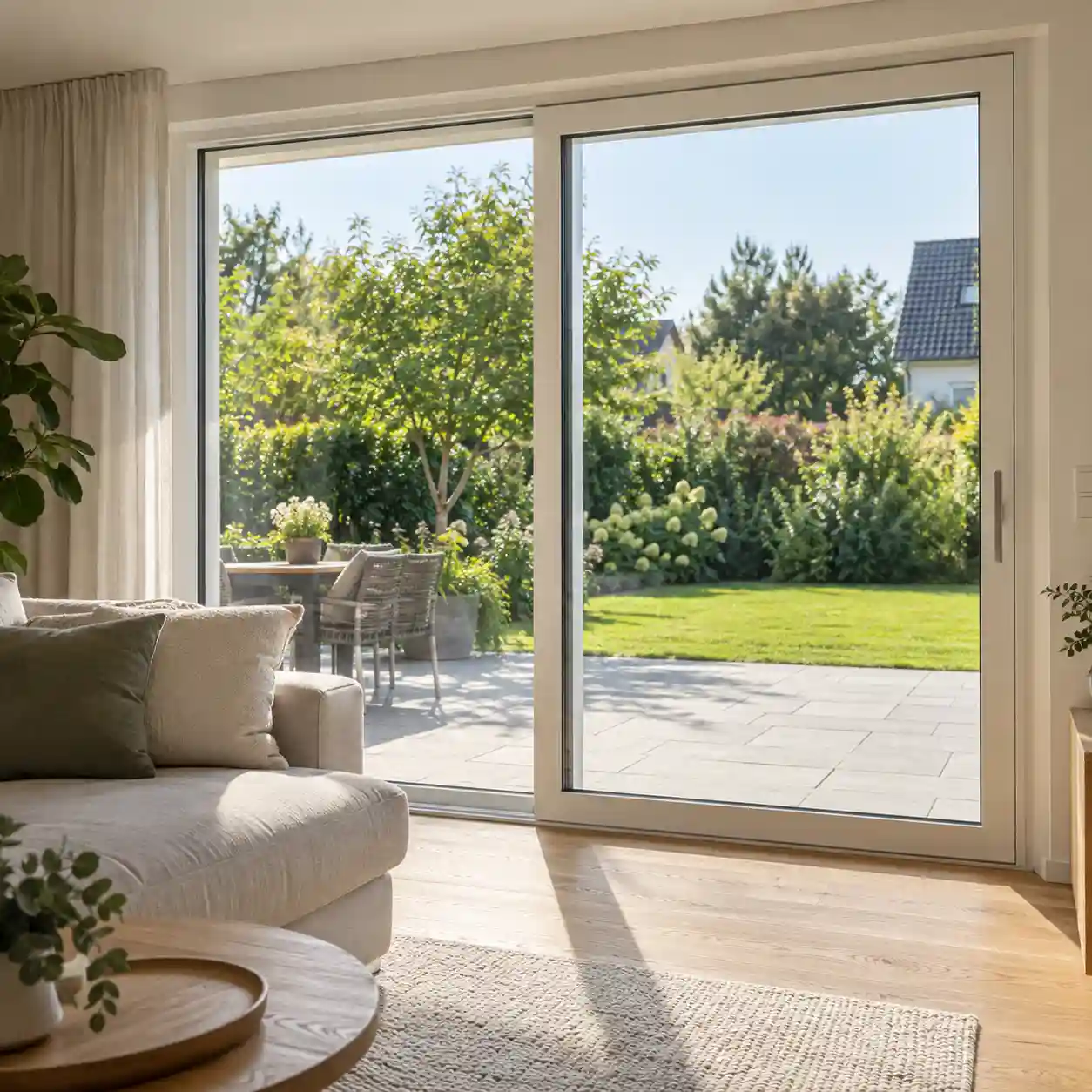 Hebeschiebetuer 2m zur Terrasse in einem Einfamilienhaus von ecowindow
